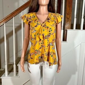 Yellow floral flutter sleeve top